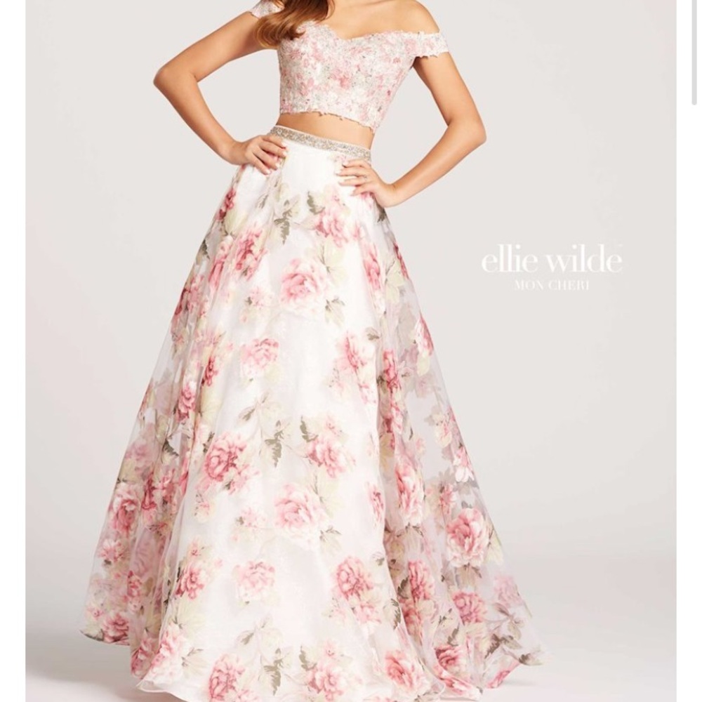 ellie wilde Pink Floral Off-Shoulder Two-Piece Ball Gown